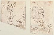 Sea Monster (in two fragments), Ascribed to Bernardino Poccetti (Italian, San Marino di Valdelsa 1548–1612 Florence), Pen and brown ink